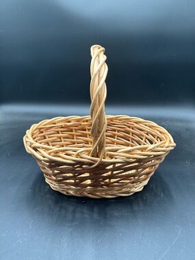 Woven Natural Rattan Basket with Twisted Handle - Natural